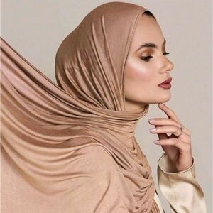 Super soft and stretchy jersey hijabs shawl Tan scarf